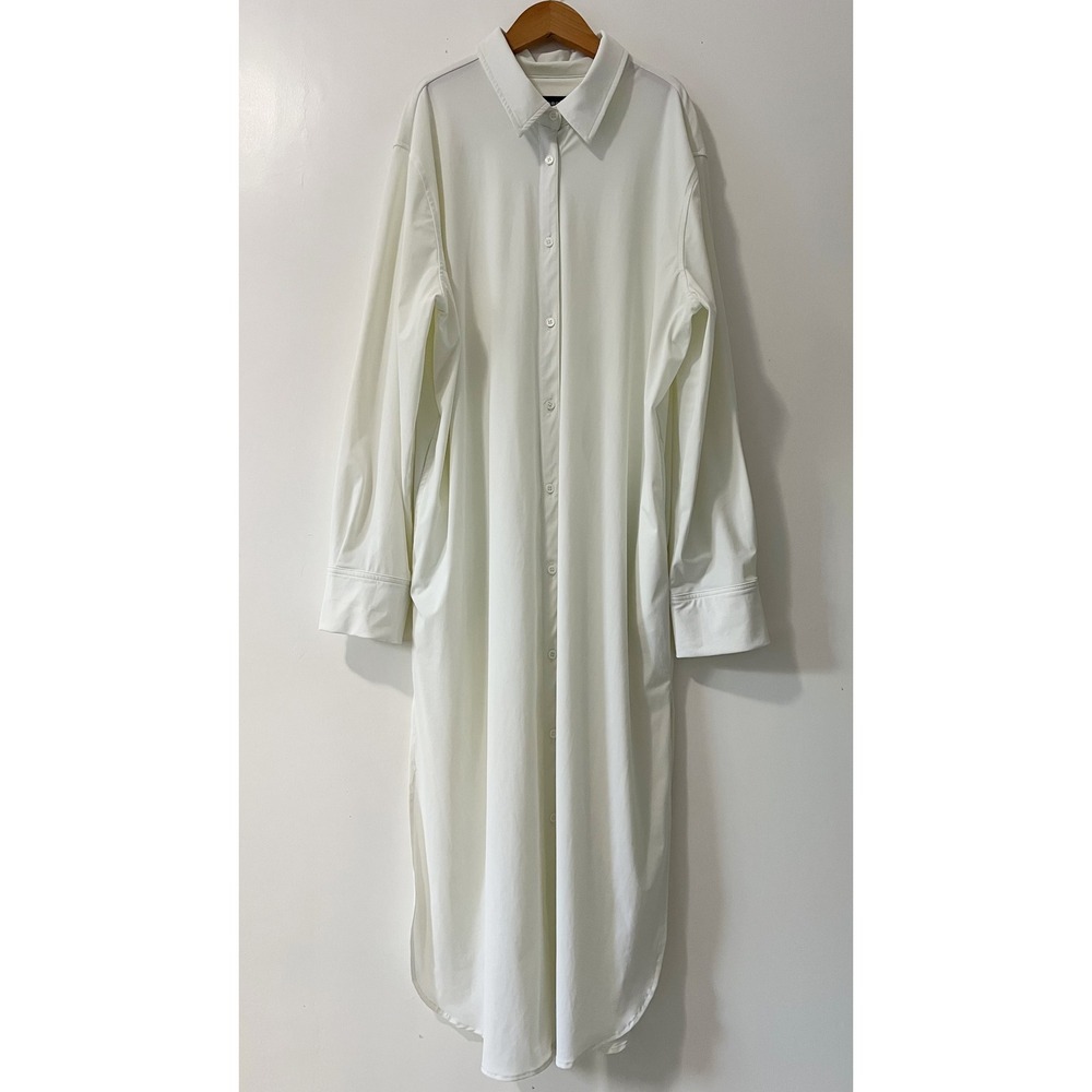 Carbon38 Womens White Button Down Maxi Shirt Dress Long Sleeve Side Slits Size M
